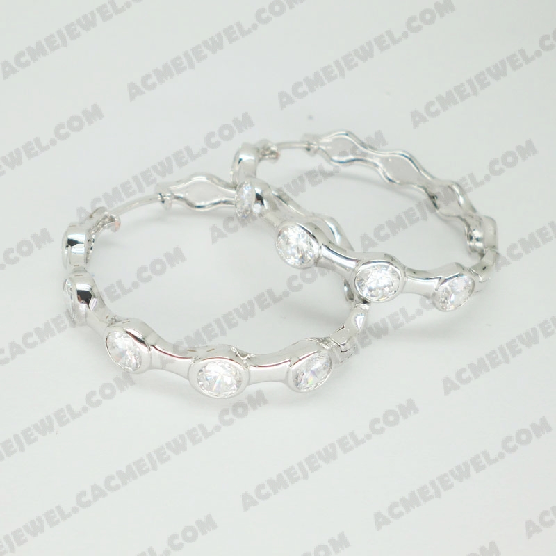 Earrings Brass shiny Rhodium plating