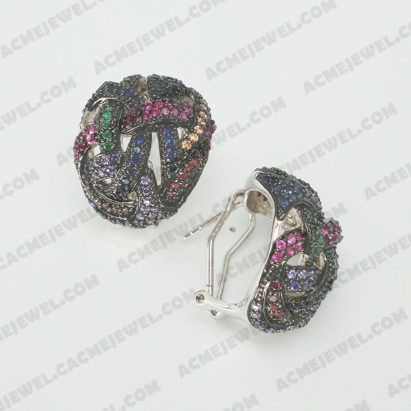 Earrings Brass shiny 2-Tone(Rhodium /Black Rhodium plating)
