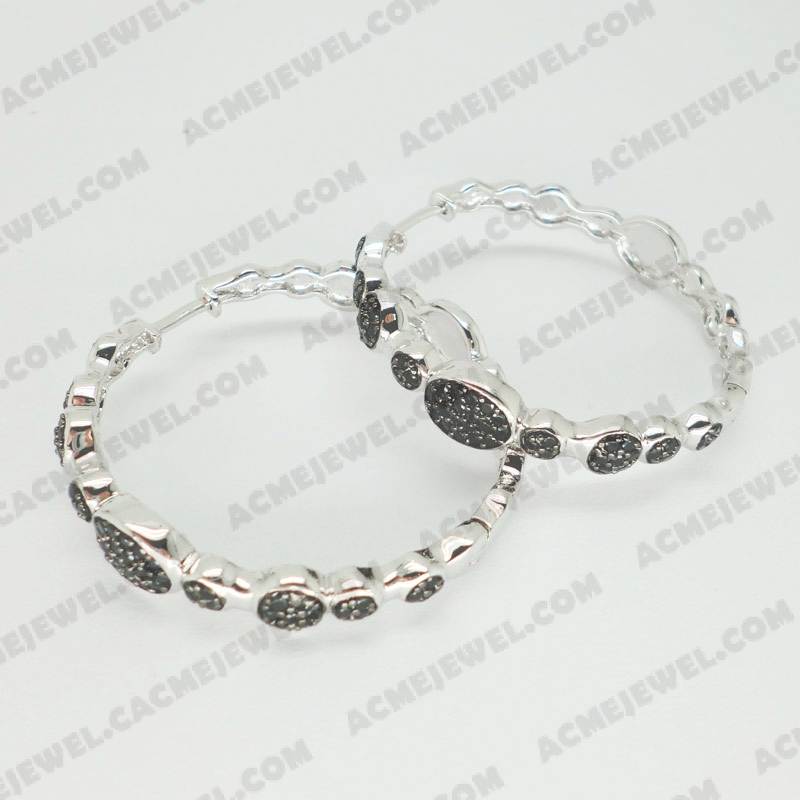 Earrings Brass shiny 2-Tone(Rhodium/Black plating )