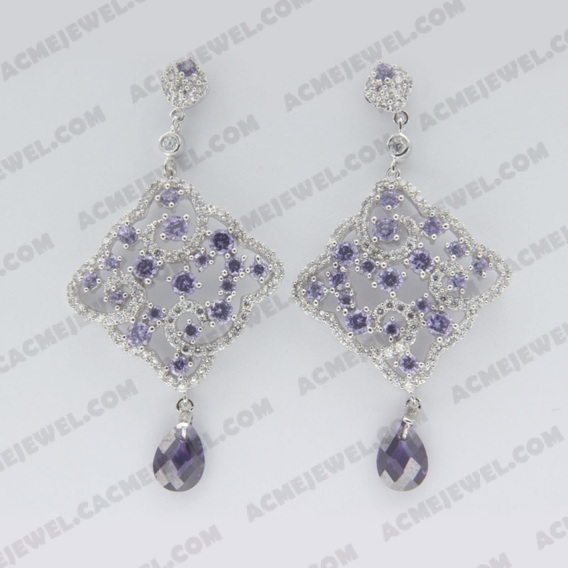 Earrings Brass shiny Rhodium Plating