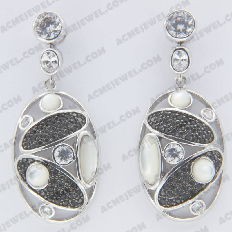 Earrings Brass shiny 2-Tone(Rhodium / Black Rhodium Plating)
