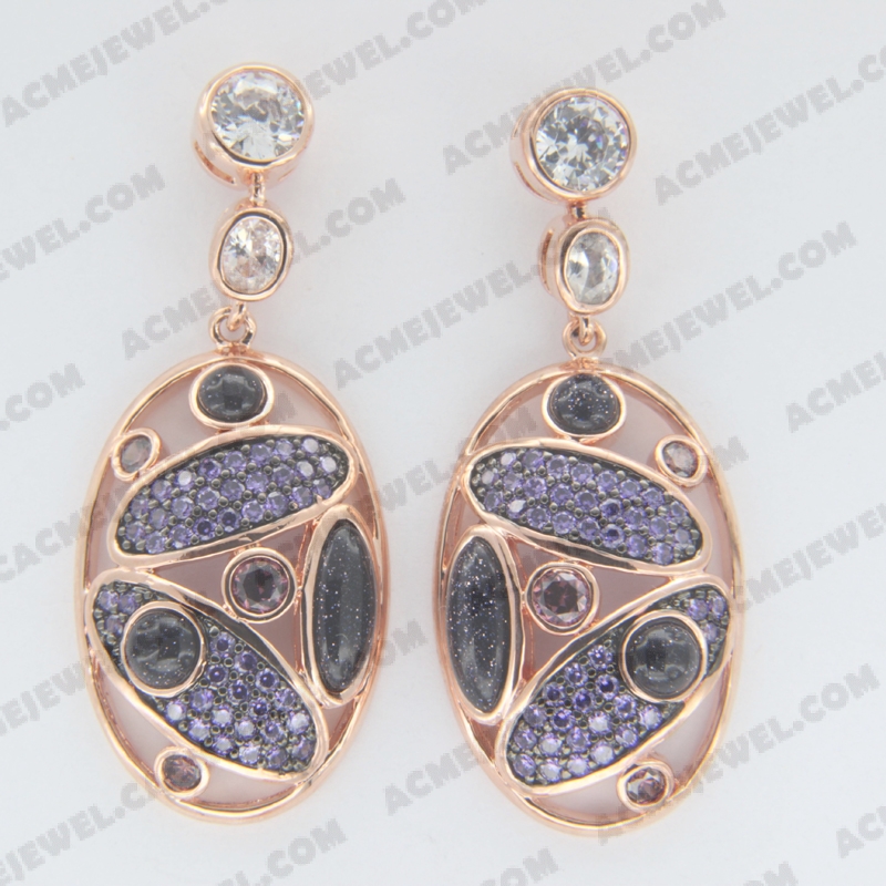 Earrings Brass shiny 2-Tone(Black Rhodium / Rose Gold Plating)