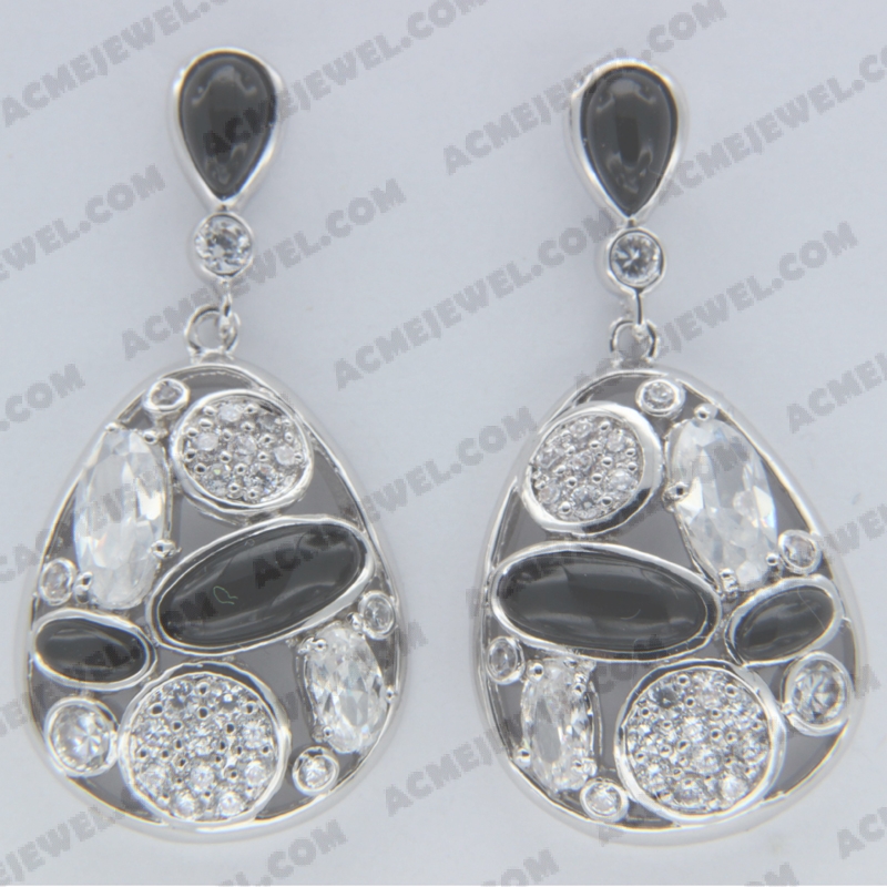 Earrings Brass shiny Rhodium Plating