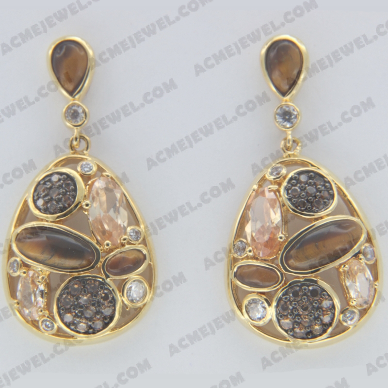 Earrings Brass shiny 2-Tone(Black Rhodium / Gold Plating)