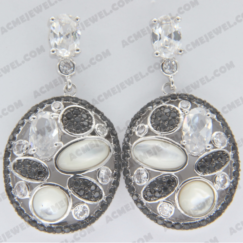 Earrings Brass shiny 2-Tone(Rhodium / Black Rhodium Plating)