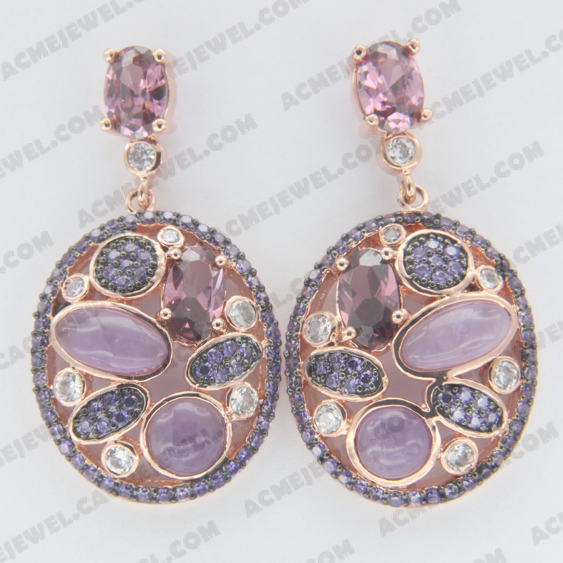 Earrings Brass shiny 2-Tone(Black Rhodium / Rose Gold Plating)