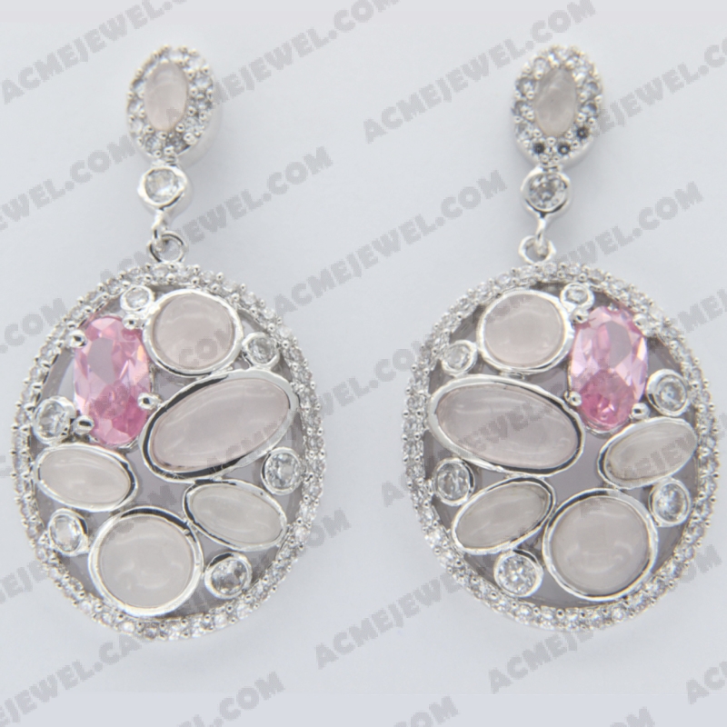 Earrings Brass shiny Rhodium Plating