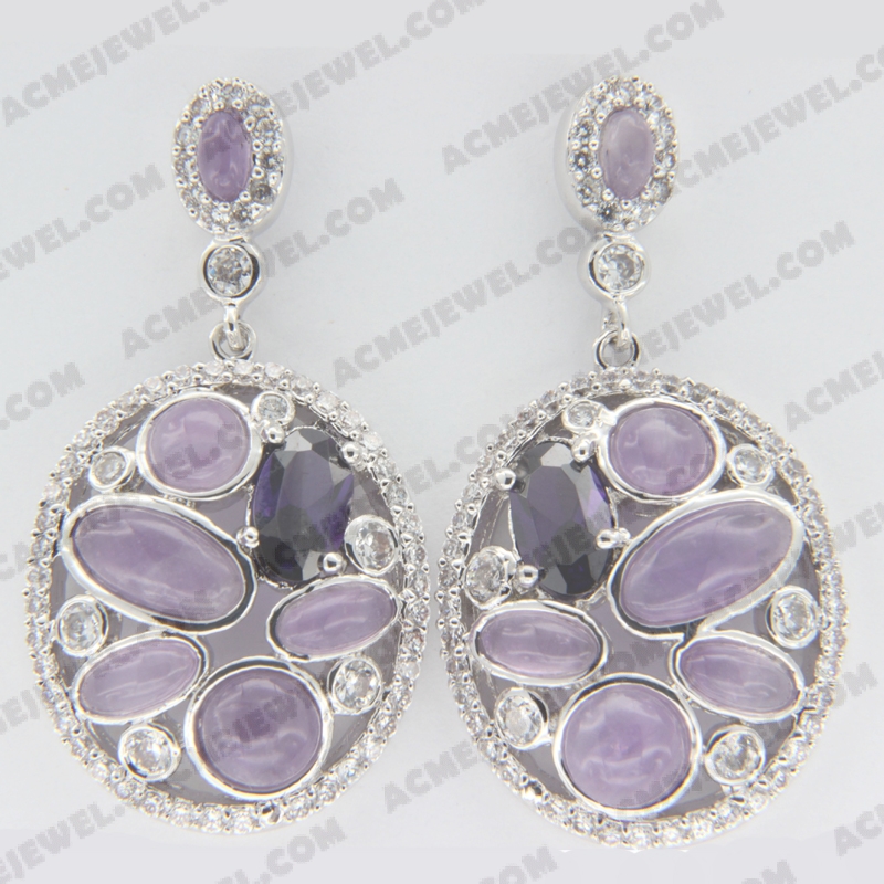 Earrings Brass shiny Rhodium Plating