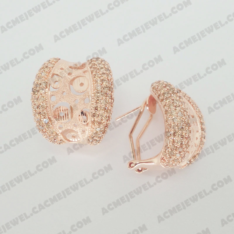 Earrings Brass matt / sparkling / pattern engraving / shiny 3-Tone(Matt Rose Gold Plating (Sparkling Finishing) / Rose Gold Plating (Pattern Engraving) / Rose Gold Plating)