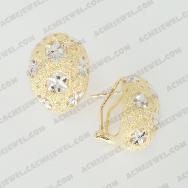 Earrings Brass matt / sparkling / pattern engraving / shiny 3-Tone(Matt Gold Plating (Sparkling Finishing) / Rhodium Plating (Pattern Engraving) / Gold Plating)