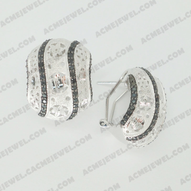 Earrings Brass matt / sparkling / pattern engraving / shiny 4-Tone(Matt Rhodium Plating (Sparkling Finishing) / Rhodium Plating (Pattern Engraving) / Rhodium Plating / Black Rhodium Plating)