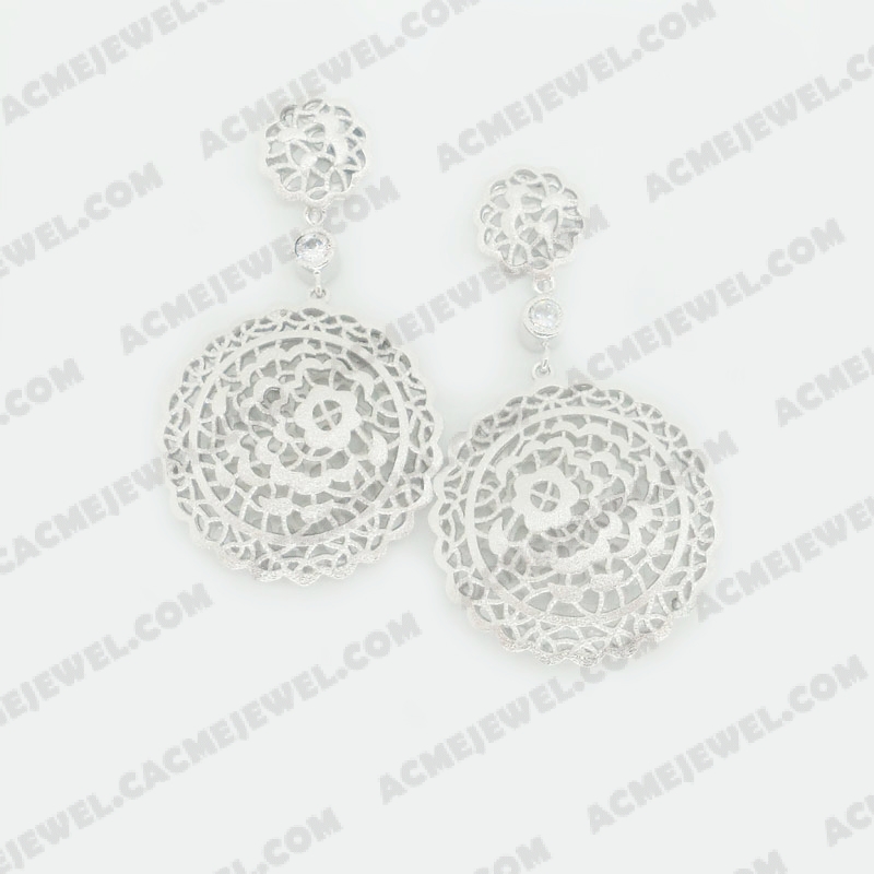Earrings Brass sand / shiny 2-Tone(Rhodium Plating(Sand Finishing) / Rhodium Plating)