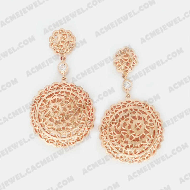 Earrings Brass sand / shiny 2-Tone(Rose Gold Plating(Sand Finishing) / Rose Gold Plating)