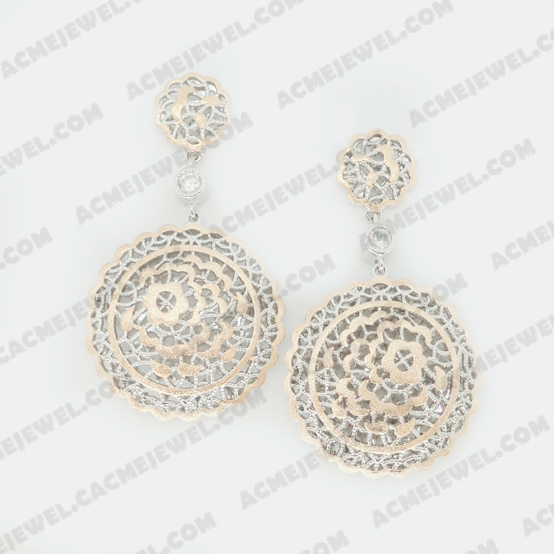 Earrings Brass sand / shiny 2-Tone(Rose Gold Plating(Sand Finishing) / Rhodium Plating)