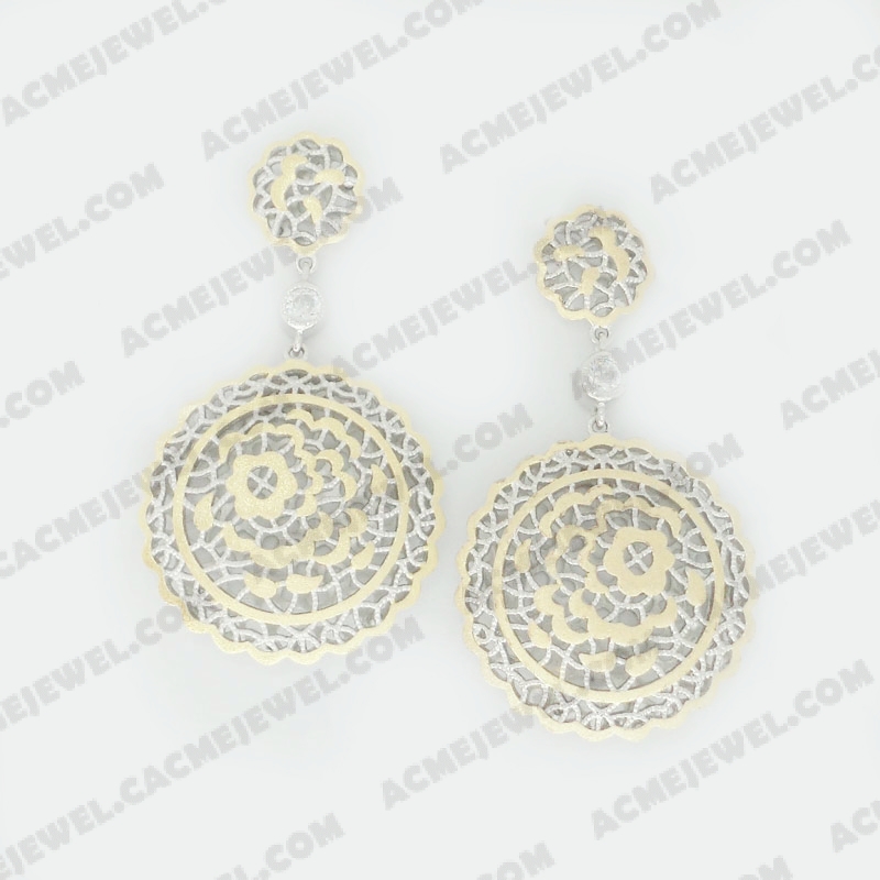 Earrings Brass sand / shiny 2-Tone(Gold Plating(Sand Finishing) / Rhodium Plating)