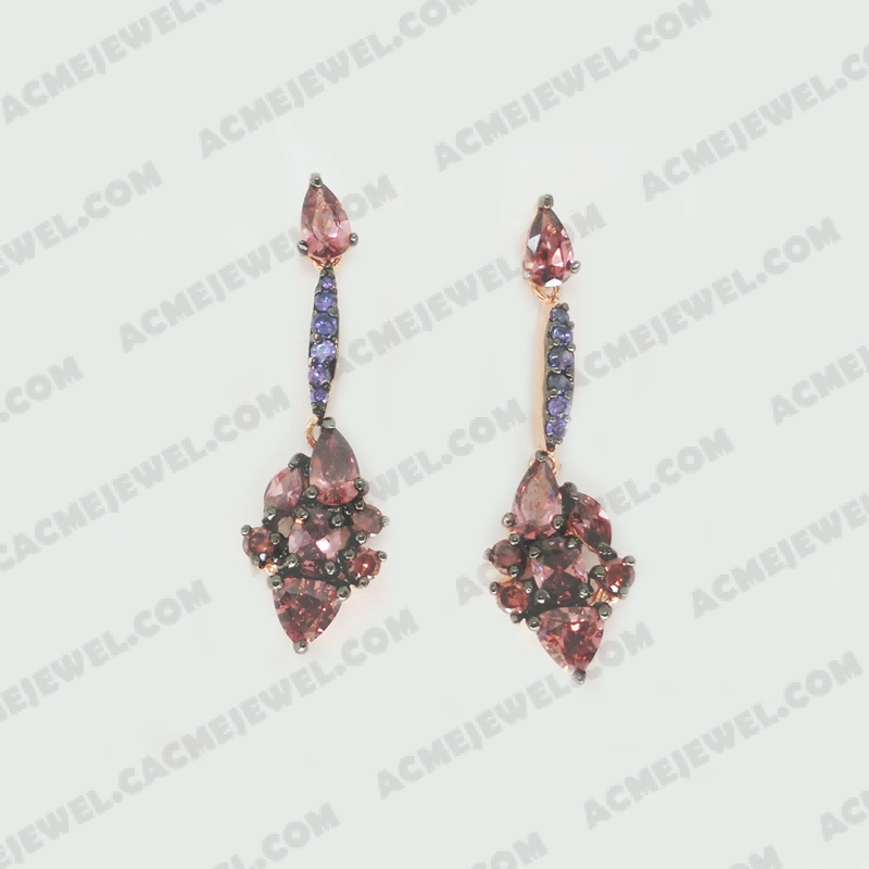 Earrings Brass shiny 2-Tone(Black Rhodium / Rose Gold Plating)