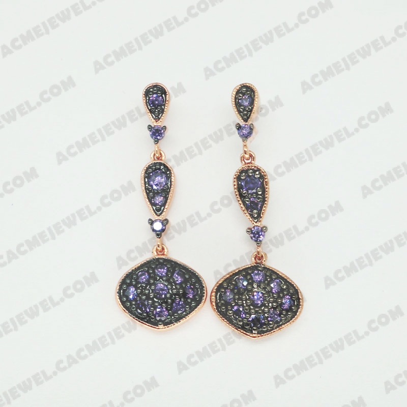Earrings Brass shiny 2-Tone(Black Rhodium / Rose Gold Plating)