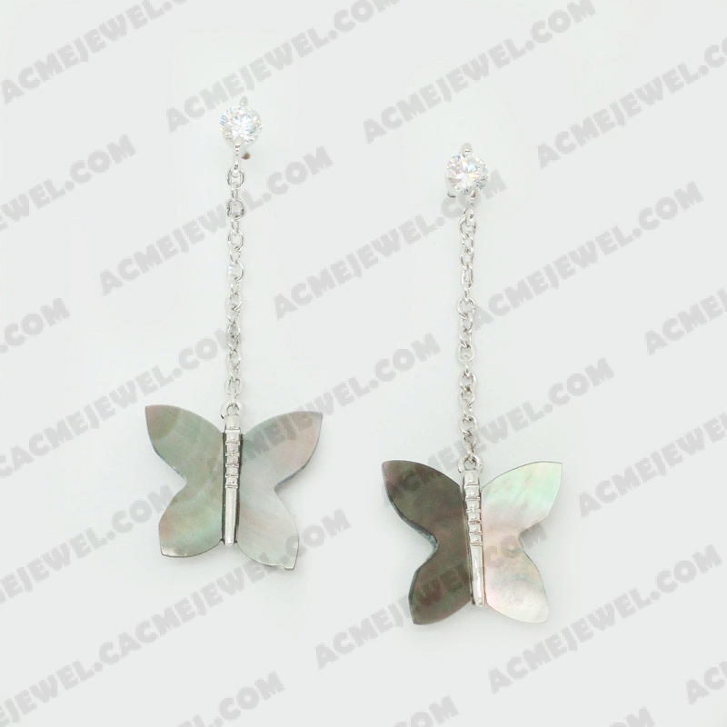 Earrings Brass shiny Rhodium Plating