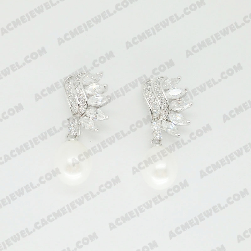 Earrings Brass shiny Rhodium Plating