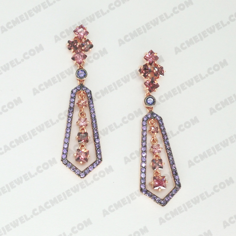 Earrings Brass shiny 2-Tone(Black Rhodium / Rose Gold Plating)