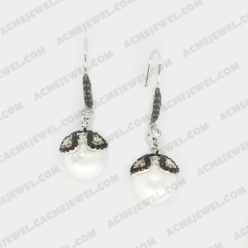 Earrings Brass shiny 2-Tone(Rhodium / Black Rhodium Plating)