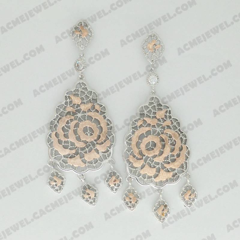Earrings Brass sand / shiny 2-Tone(Rose Gold Plating(Sand Finishing) / Rhodium Plating)