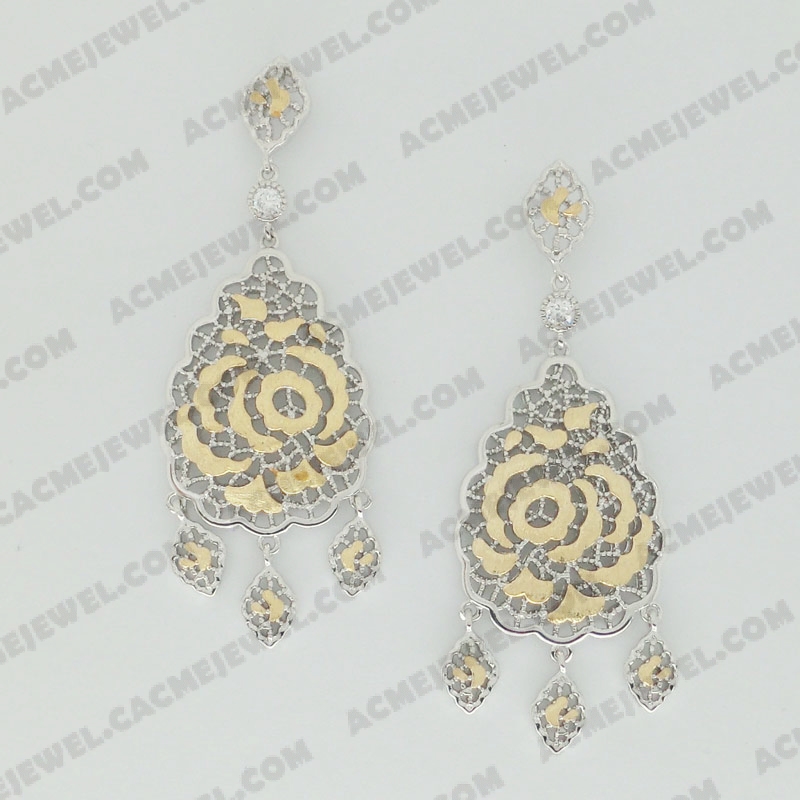 Earrings Brass sand / shiny 2-Tone(Gold Plating(Sand Finishing) / Rhodium Plating)