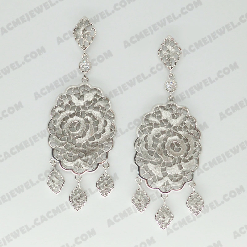 Earrings Brass sand / shiny 2-Tone(Rhodium Plating(Sand Finishing) / Rhodium Plating)