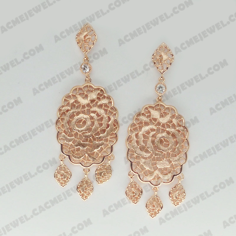 Earrings Brass sand / shiny 2-Tone(Rose Gold Plating(Sand Finishing) / Rose Gold Plating)