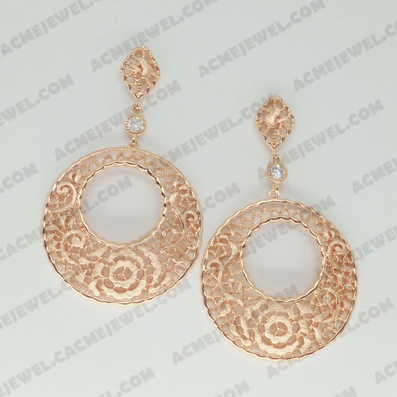 Earrings Brass sand / shiny 2-Tone(Rose gold plating (Sand finishing )/Rose Gold plating )