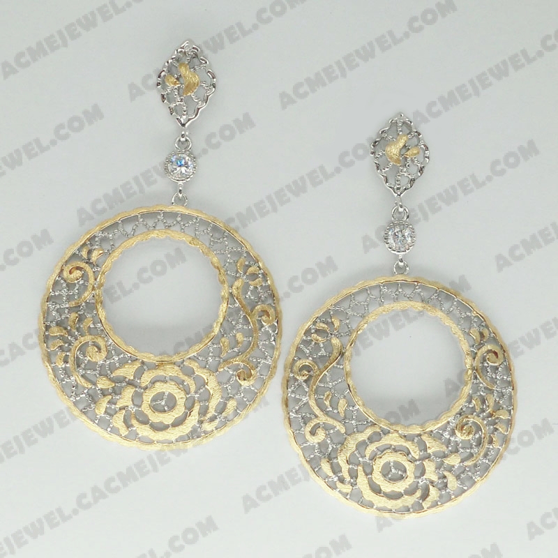 Earrings Brass sand / shiny 2-Tone(Gold plating (Sand finishing)/Rhodium plating )