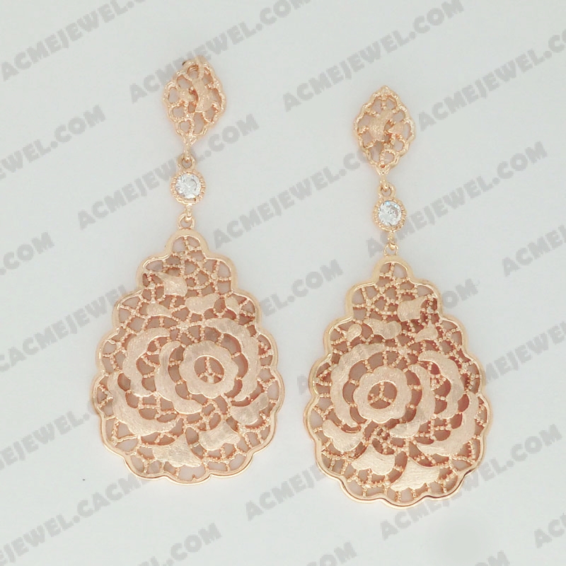 Earrings Brass sand / shiny 2-Tone(Rose gold plating (Sand finishing )/Rose Gold plating )