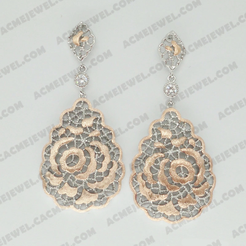 Earrings Brass shiny 2-Tone(Rhodium plating/Chocolate gold plating)
