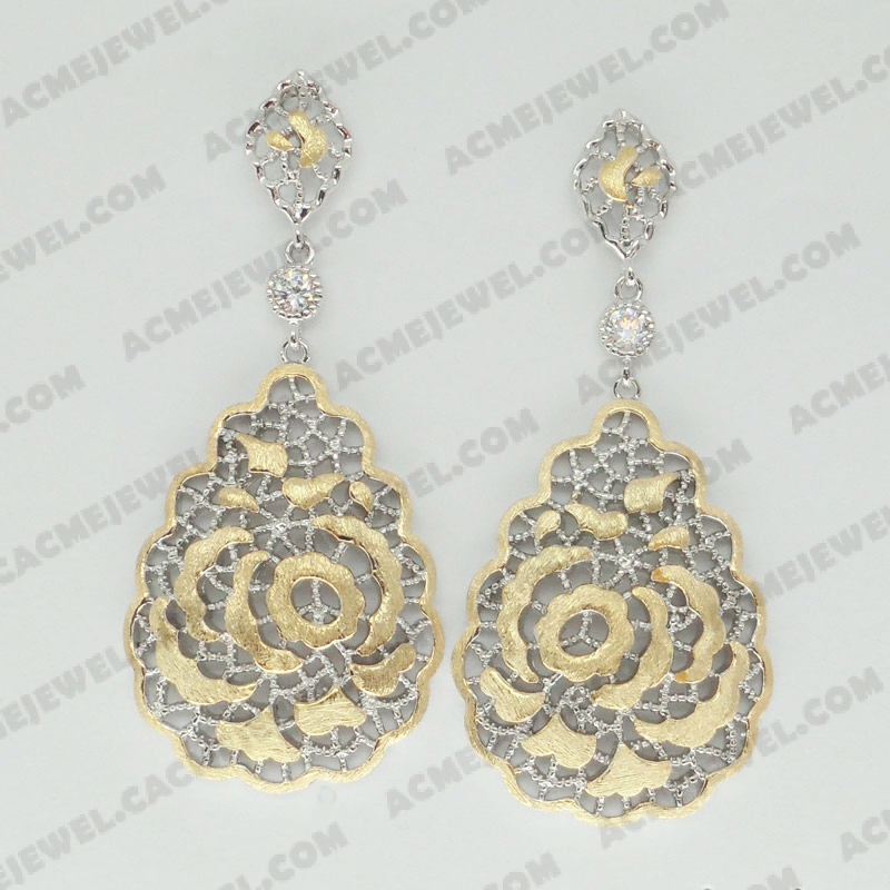 Earrings Brass sand / shiny 2-Tone(Gold plating (Sand finishing)/Rhodium plating )