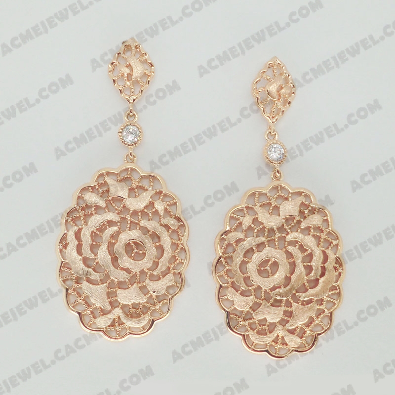 Earrings Brass sand / shiny 2-Tone(Rose gold plating (Sand finishing )/Rose Gold plating )