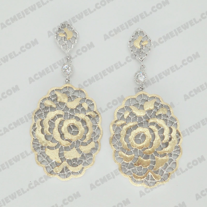 Earrings Brass sand / shiny 2-Tone(Gold plating (Sand finishing)/Rhodium plating )