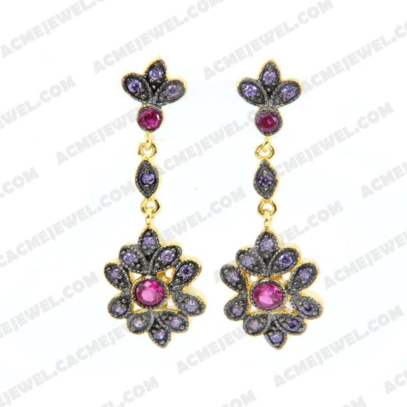 Earrings 925 Sterling Silver 2-tone Gold and black rhodium