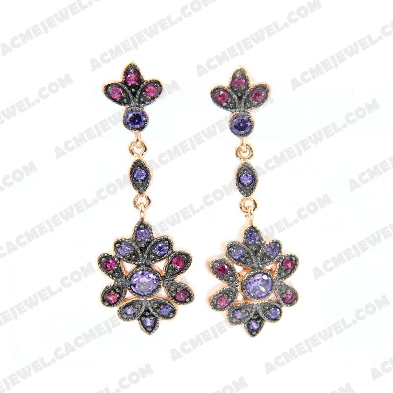 Earrings 925 Sterling Silver 2-tone Rose gold and black rhodium