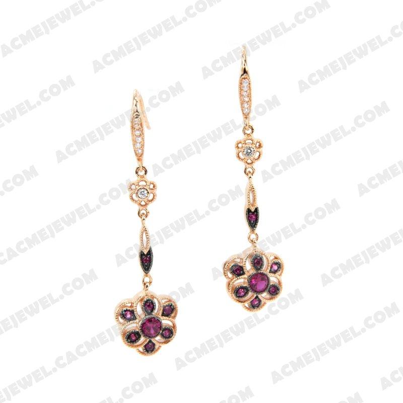 Earrings 925 Sterling Silver 2-tone Rose gold and black rhodium