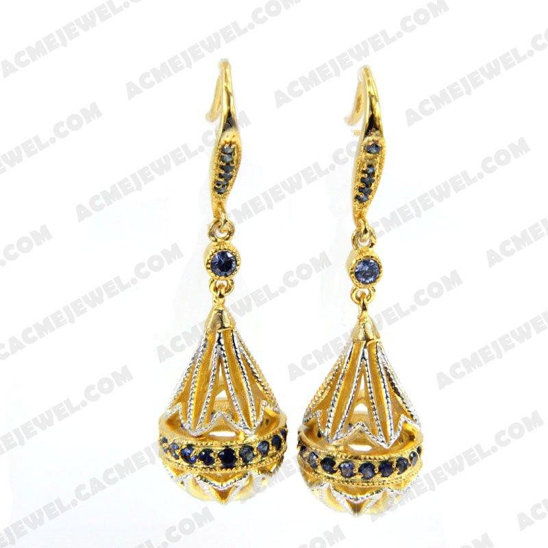 Earrings 925 Sterling Silver 2-tone Rhodium and gold