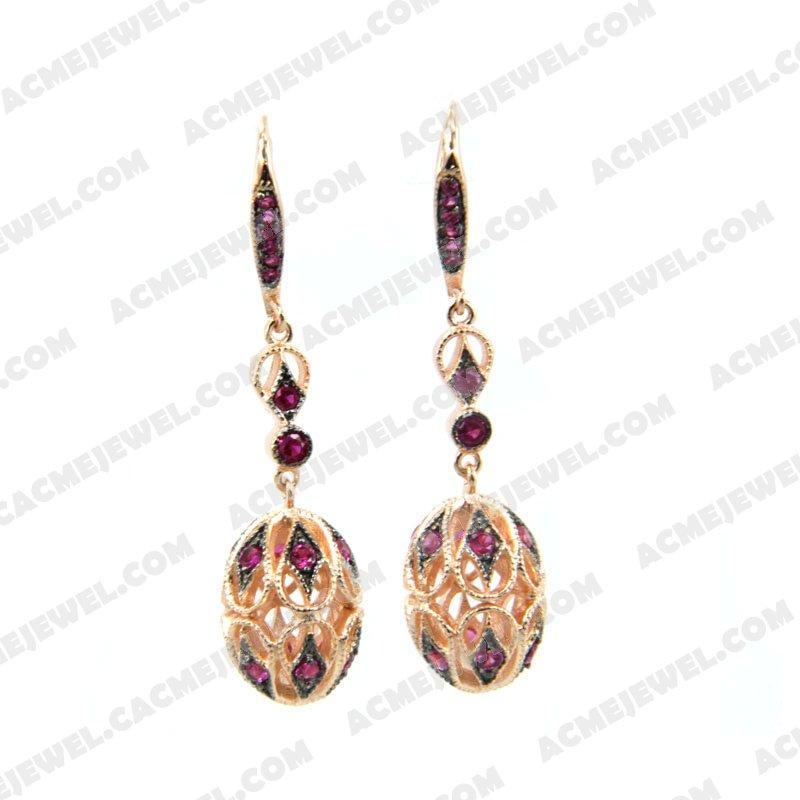 Earrings 925 Sterling Silver 2-tone Rose gold and black rhodium