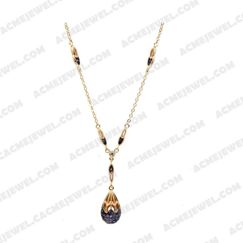 Necklace 925 Sterling Silver 2-tone Rose gold and black rhodium