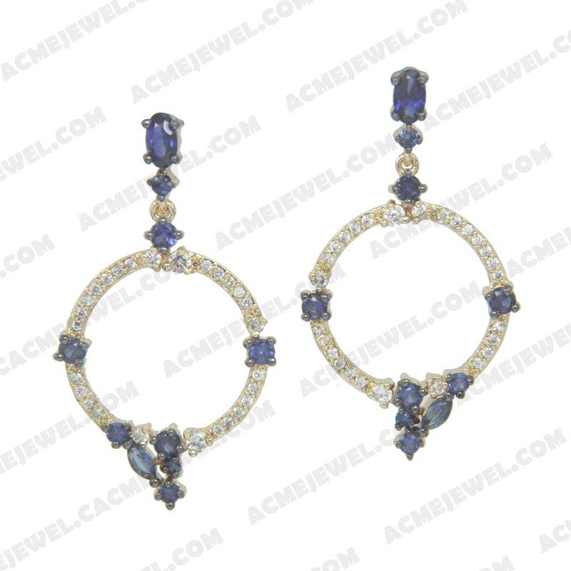 Earrings 925 Sterling Silver 2-tone Gold and black rhodium