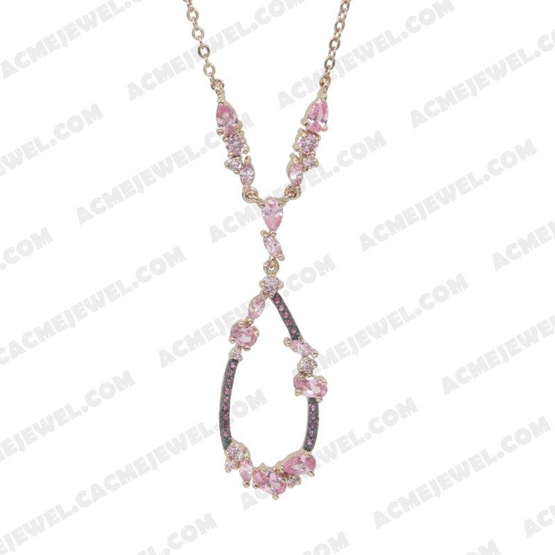 Necklace 925 Sterling Silver 2-tone Rose gold and black rhodium