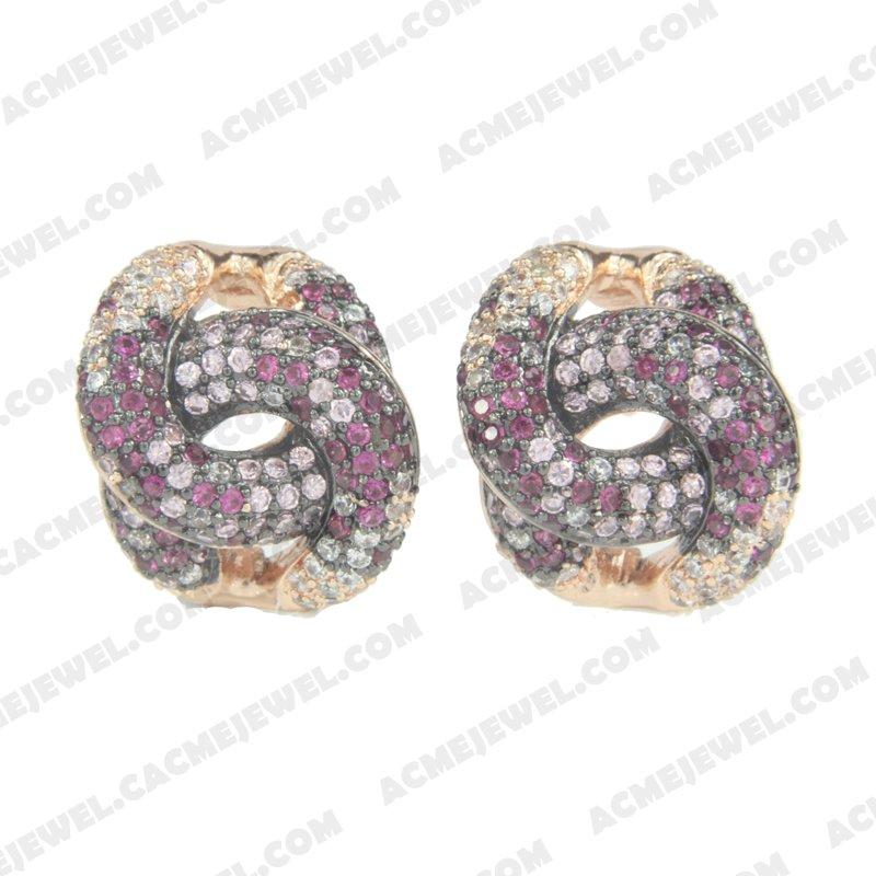 Earrings 925 sterling silver  2-tone Rose gold and black rhodium