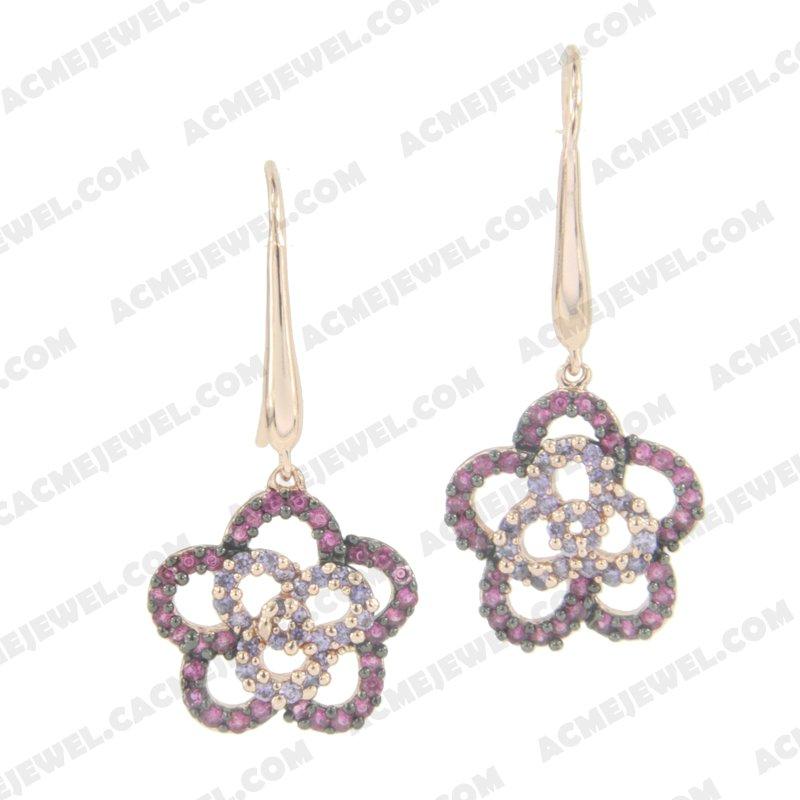 Earrings 925 sterling silver  2-tone Rose gold and black rhodium