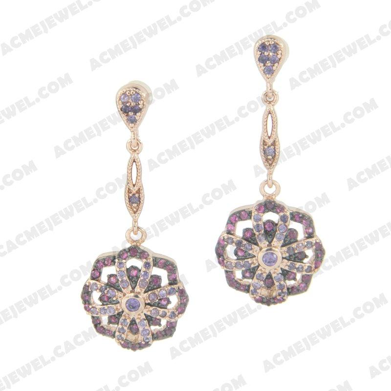 Earrings 925 sterling silver  2-tone Rose gold and black rhodium