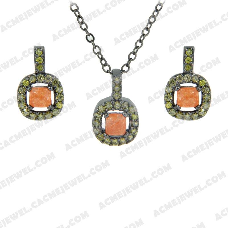 ﻿Jewellery Set 925 Sterling Silver  Black rhodium