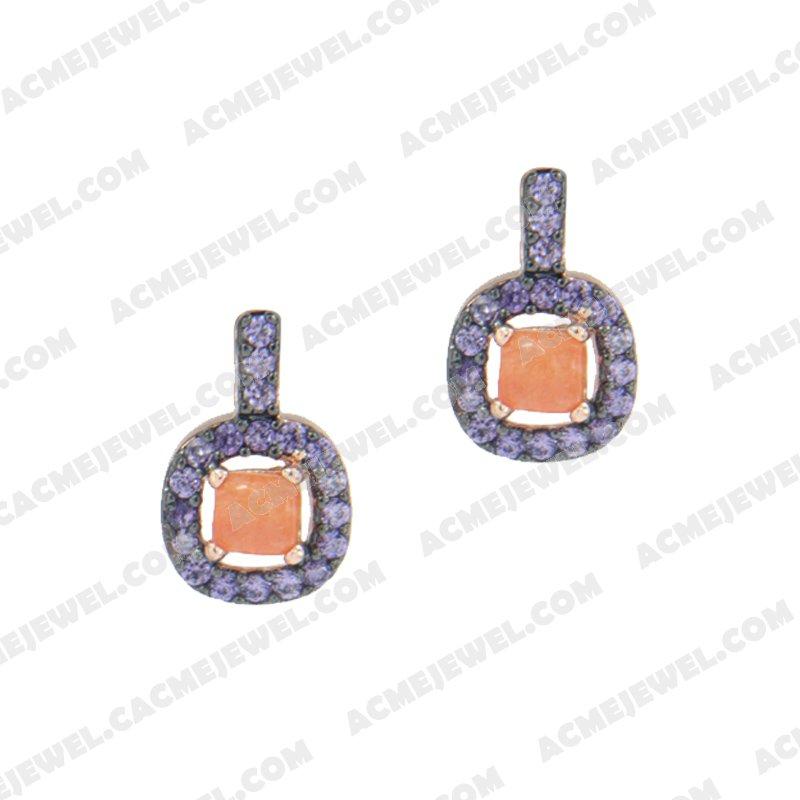 Earrings 925 Sterling Silver 2-tone Rose gold and black rhodium