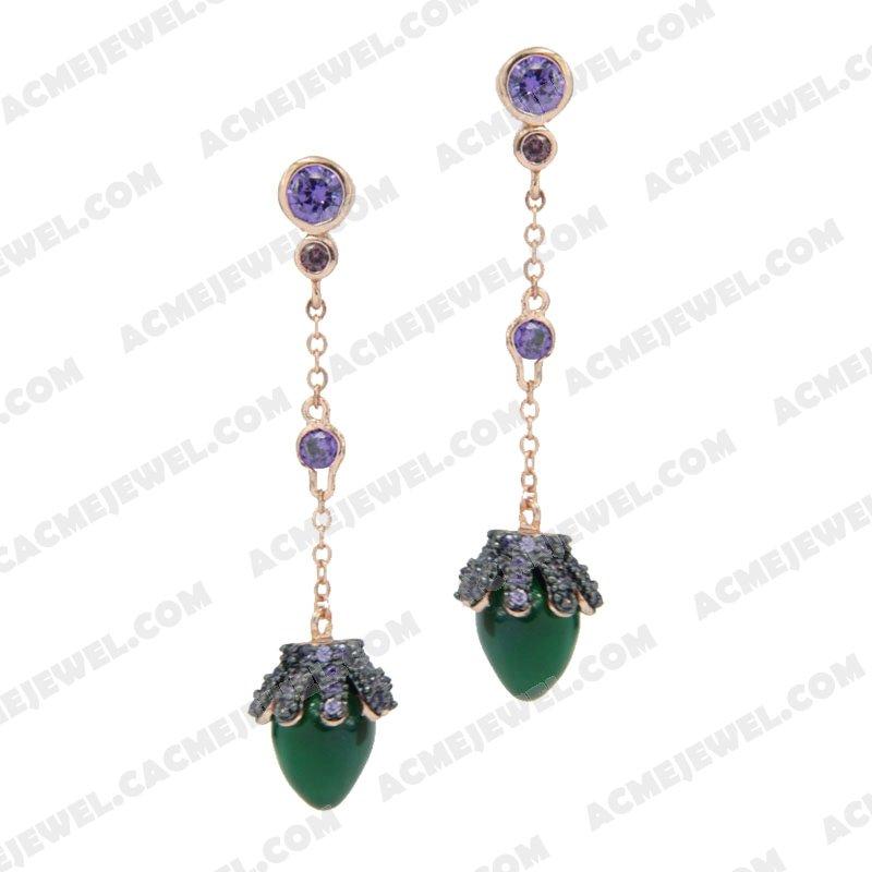 Earrings 925 Sterling Silver 2-tone Rose gold and black rhodium